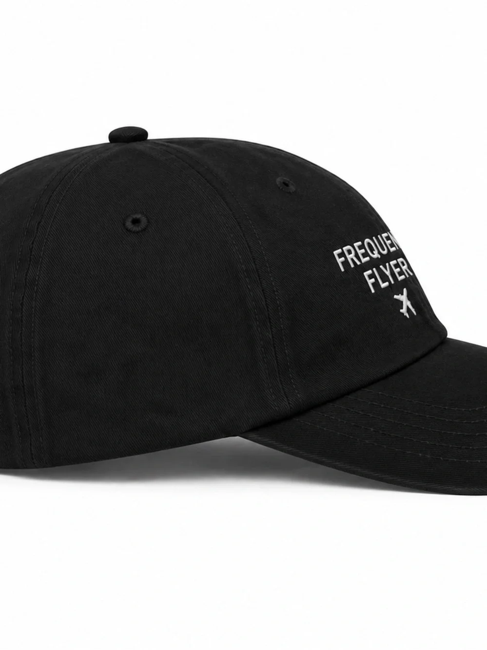 ✈️ Frequent Flyer Embroidered Black Baseball Cap Travel Airport Adjustable Hat
